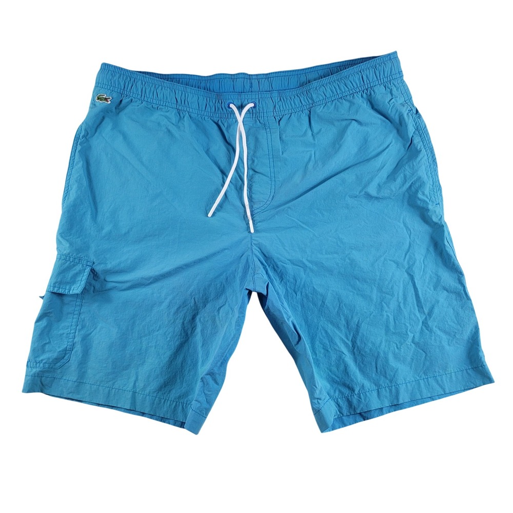 Lacoste Swim Trunks Mens Large Blue Cargo Pocket Mesh Lined Crocodile Logo Spell